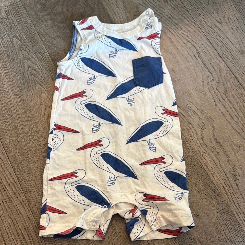 Pelican Print Baby Romper with Pocket